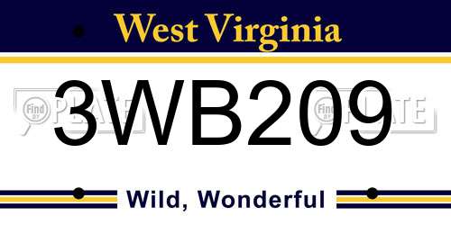 3WB209 West Virginia License Plate