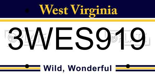 3WES919 West Virginia License Plate