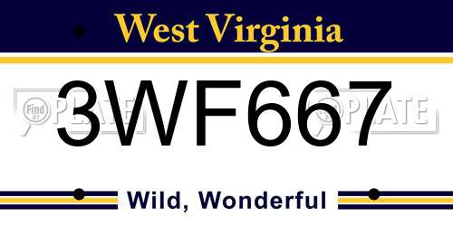 3WF667 West Virginia License Plate