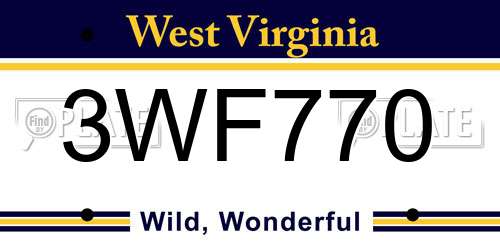 3WF770 West Virginia License Plate
