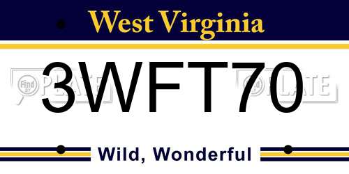 3WFT70 West Virginia License Plate