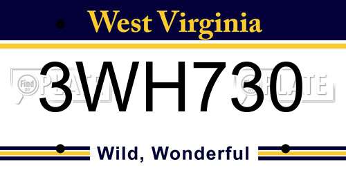 3WH730 West Virginia License Plate