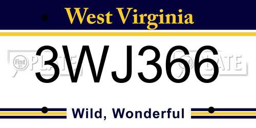 3WJ366 West Virginia License Plate