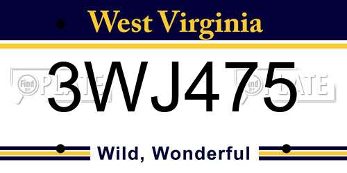3WJ475 West Virginia License Plate