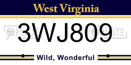 3WJ809 West Virginia License Plate