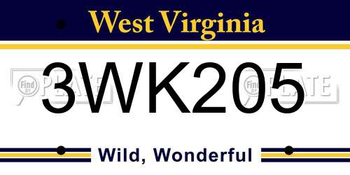 3WK205 West Virginia License Plate