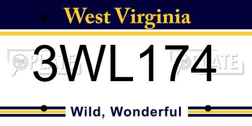 3WL174 West Virginia License Plate