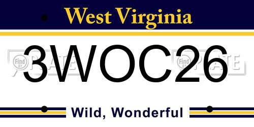 3WOC26 West Virginia License Plate