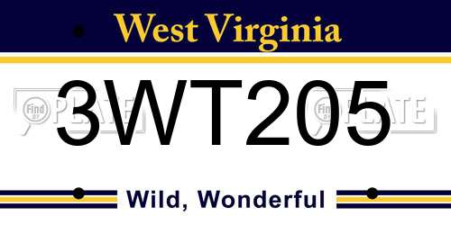 3WT205 West Virginia License Plate