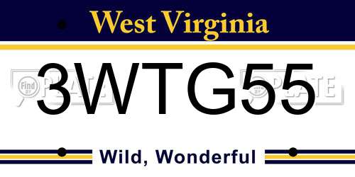 3WTG55 West Virginia License Plate