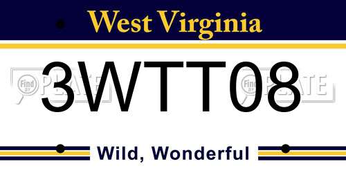 3WTT08 West Virginia License Plate