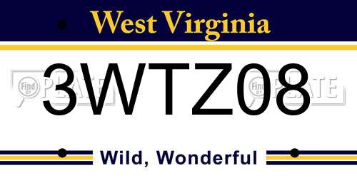 3WTZ08 West Virginia License Plate