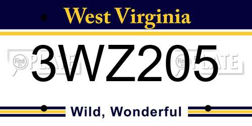 3WZ205 West Virginia License Plate