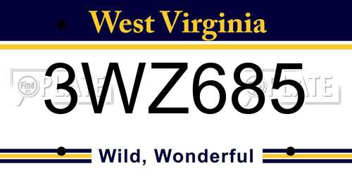 3WZ685 West Virginia License Plate