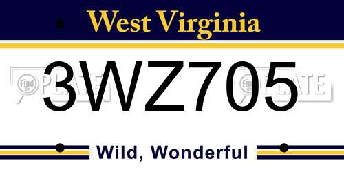 3WZ705 West Virginia License Plate