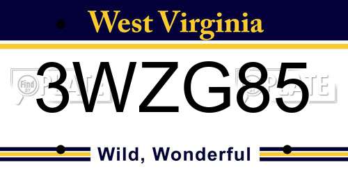3WZG85 West Virginia License Plate