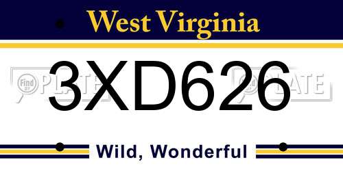 3XD626 West Virginia License Plate