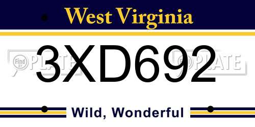 3XD692 West Virginia License Plate