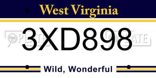 3XD898 West Virginia License Plate