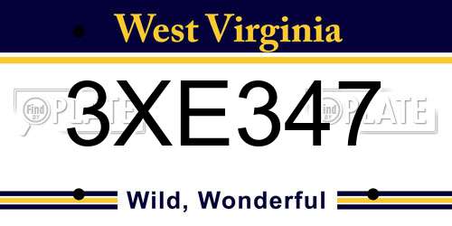 3XE347 West Virginia License Plate