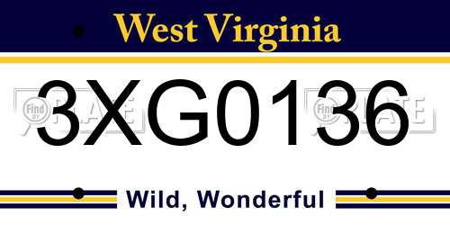 3XG0136 West Virginia License Plate