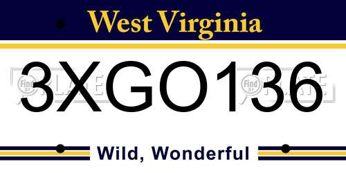 3XGO136 West Virginia License Plate
