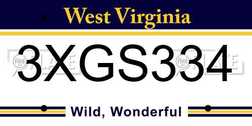 3XGS334 West Virginia License Plate