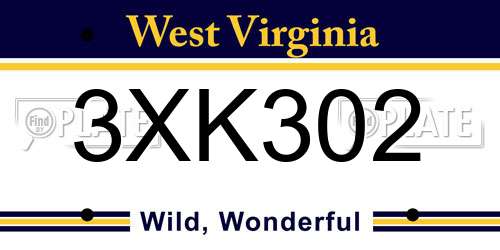 3XK302 West Virginia License Plate