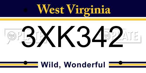 3XK342 West Virginia License Plate