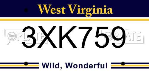 3XK759 West Virginia License Plate