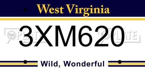 3XM620 West Virginia License Plate