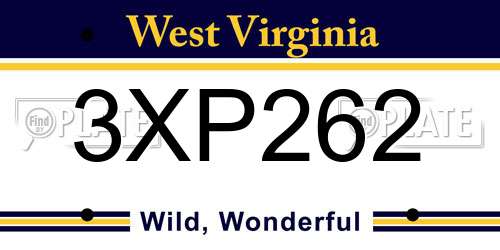 3XP262 West Virginia License Plate