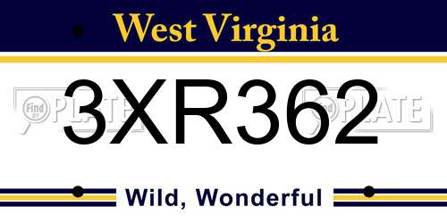3XR362 West Virginia License Plate