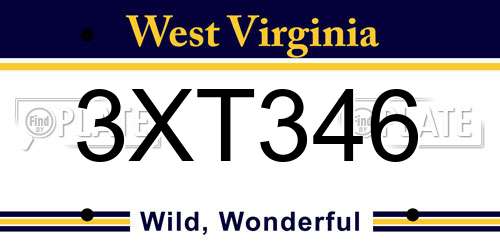 3XT346 West Virginia License Plate