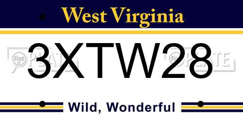 3XTW28 West Virginia License Plate