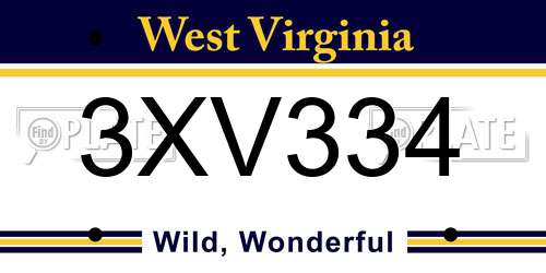 3XV334 West Virginia License Plate