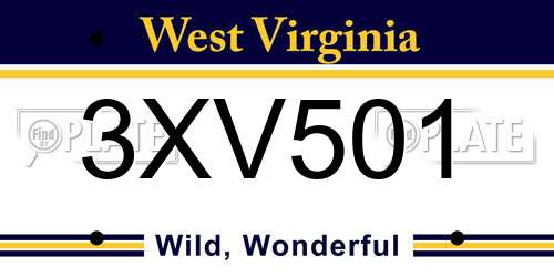 3XV501 West Virginia License Plate