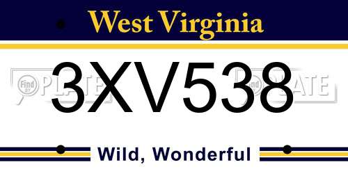 3XV538 West Virginia License Plate