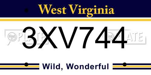 3XV744 West Virginia License Plate