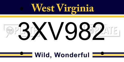 3XV982 West Virginia License Plate