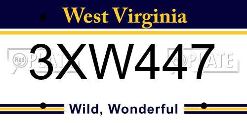 3XW447 West Virginia License Plate