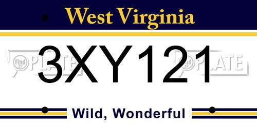 3XY121 West Virginia License Plate