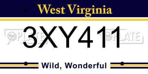 3XY411 West Virginia License Plate