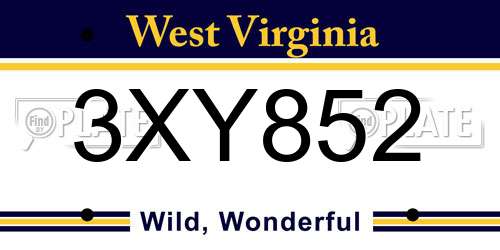 3XY852 West Virginia License Plate