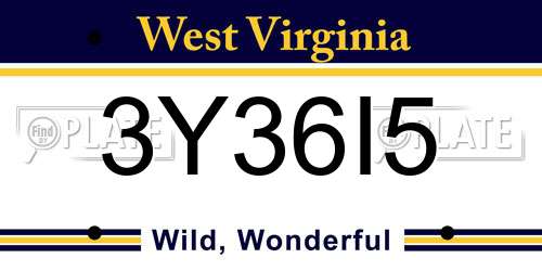 3Y36I5 West Virginia License Plate