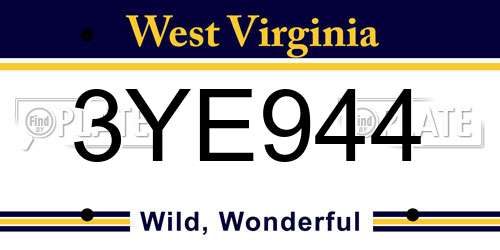 3YE944 West Virginia License Plate