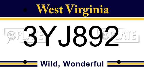 3YJ892 West Virginia License Plate