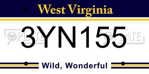 3YN155 West Virginia License Plate