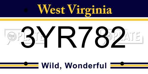 3YR782 West Virginia License Plate