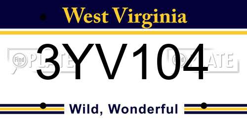 3YV104 West Virginia License Plate